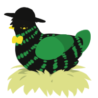 A black and viridian chicken with a bar pattern