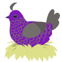 A violet and grey chicken with a lace pattern