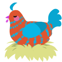 A vermilion and cerulean chicken with a bar pattern