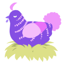 A blurple and lavender chicken with a half-bar pattern