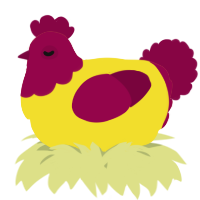 A yellow and maroon chicken with a head pattern