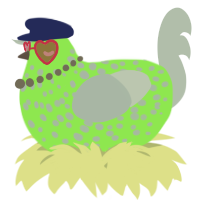 A violet and bark chicken with a speckle pattern