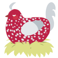 A crimson and mist chicken with a speckle pattern