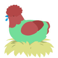 A spring and red chicken with a head pattern