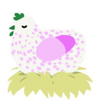 A white and lavender chicken with a speckle pattern