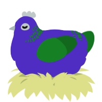 A indigo and leaf chicken with a neck-band pattern