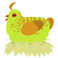 A lime and ochre chicken with a half-lace pattern
