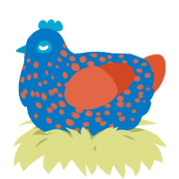 A sapphire and vermilion chicken with a speckle pattern