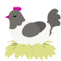 A white and grey chicken with a head pattern