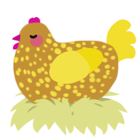A gold and yellow chicken with a speckle pattern