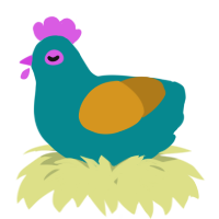 A teal and ochre chicken