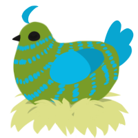 A chartreuse and cerulean chicken with a bar pattern