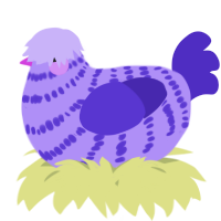 A lilac and indigo chicken with a bar pattern