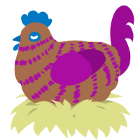 A brown and plum chicken with a bar pattern