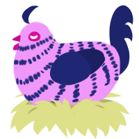 Starburst, a lavender and navy chicken with a bar pattern