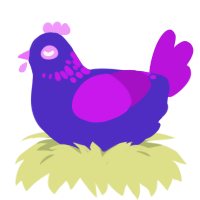 Jelly Belly, a indigo and amethyst chicken with a neck-speckle pattern