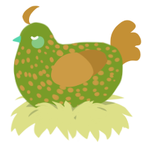 A chartreuse and gold chicken with a speckle pattern