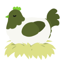 A white and olive chicken with a head pattern