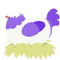 Powdered Donut, a white and blurple chicken with a head pattern