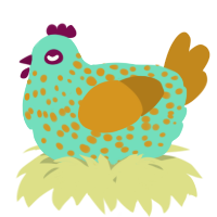 A mint and ochre chicken with a speckle pattern