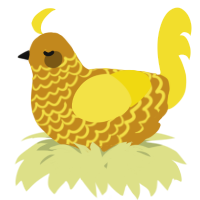 A ochre and yellow chicken with a lace pattern