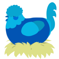A ultramarine and cerulean chicken with a head pattern