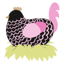 Hermosa, a sable and pink chicken with a lace pattern