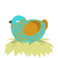A aqua and ochre chicken with a lace pattern