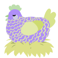 A lilac and lemon chicken with a lace pattern