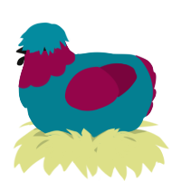 A sea and maroon chicken with a head pattern