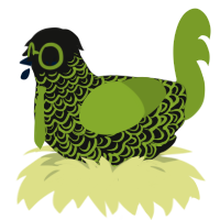 H4CK3R, a black and chartreuse chicken with a double-lace pattern