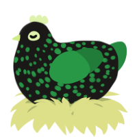 A sable and viridian chicken with a speckle pattern