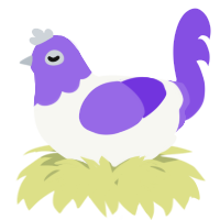 A white and blurple chicken with a head pattern