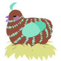 A russet and mint chicken with a bar pattern