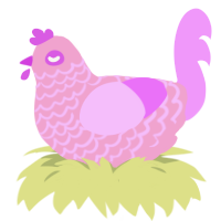 Pinkie Pie, a pink and lavender chicken with a lace pattern