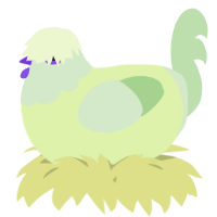 A apple and gluppy chicken with a head pattern