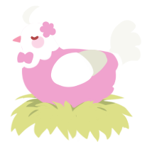 dove, a pink and white chicken with a head pattern