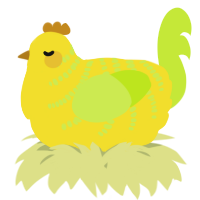A yellow and lime chicken with a half-bar pattern