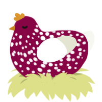 Ceramic Mushroom, a maroon and white chicken with a speckle pattern