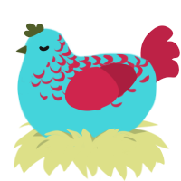smellier, a aqua and crimson chicken with a half-lace pattern
