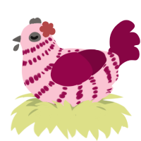 Poppy, a rose and maroon chicken with a bar pattern