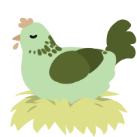 Mamepiyo, a gluppy and olive chicken with a neck-speckle pattern