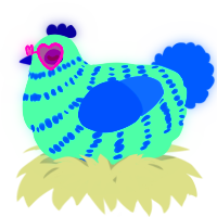 A wine and gold chicken with a bar pattern