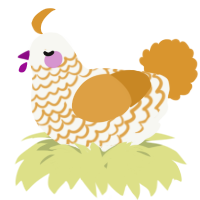 A white and orange chicken with a lace pattern