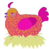 A orange and fuchsia chicken with a double-lace pattern