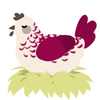 A cream and maroon chicken with a half-lace pattern