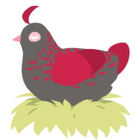 A grey and crimson chicken with a half-lace pattern