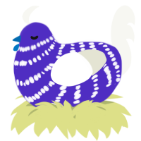 A indigo and white chicken with a bar pattern