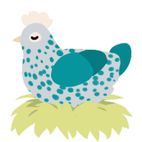 Morningstar, a mist and teal chicken with a speckle pattern