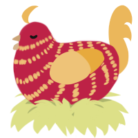 A crimson and honey chicken with a bar pattern